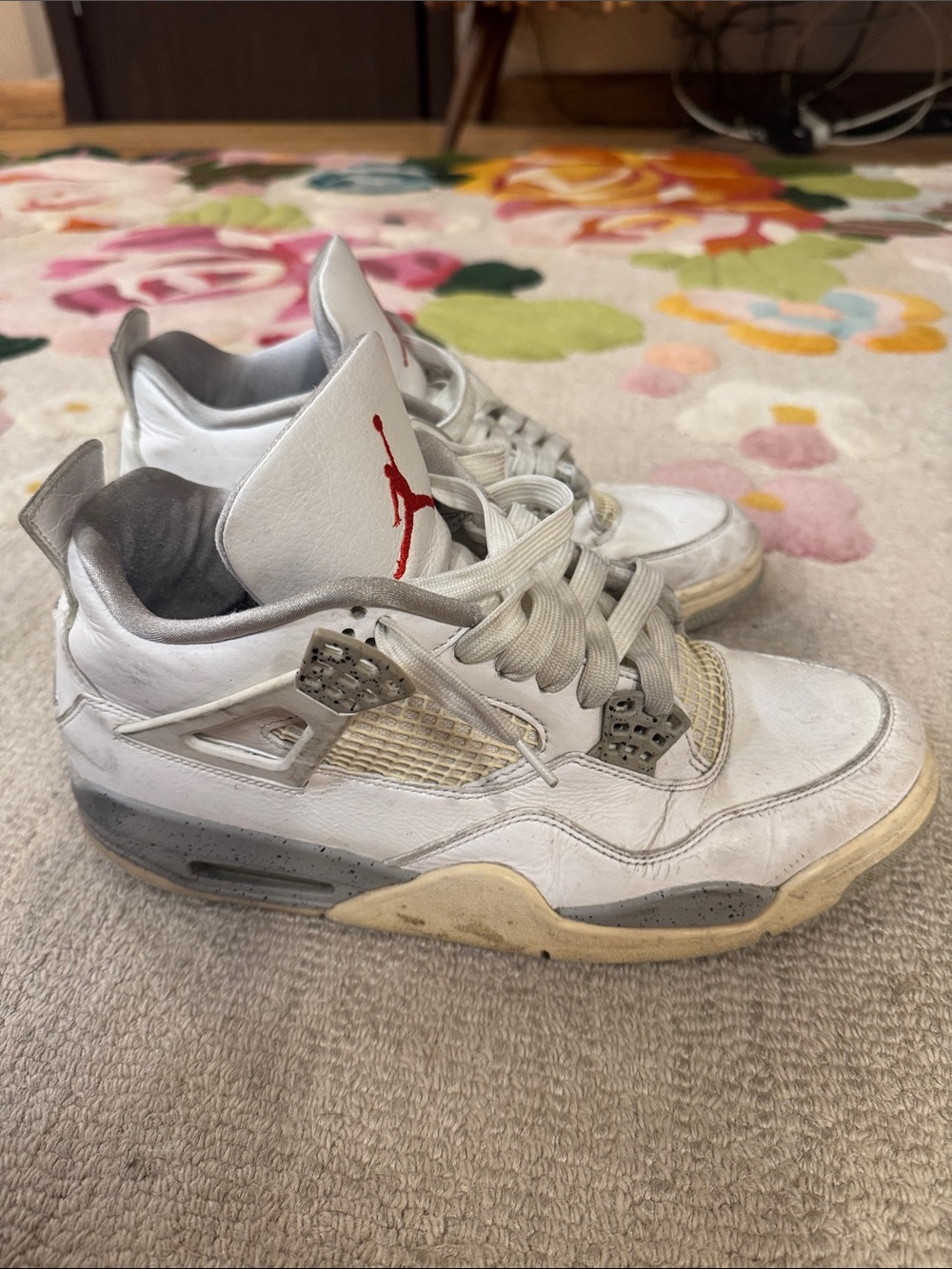 Jordan Kids White Sneakers with Red Jumpman and Gray Accents
